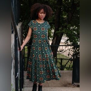 Tiered Jersey dress in Teal Tile - Fair Trade - Mata traders